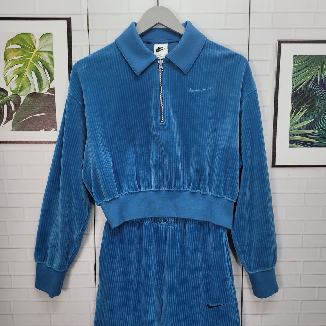 나이키 상하세트 골지 벨벳 반집업 긴발 크롭 와이드 팬츠 S M사이즈 상품이미지2