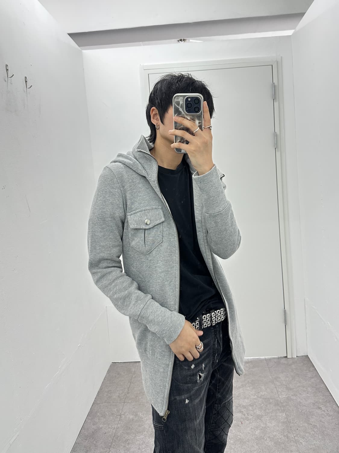 Vintage grunge knit pocket hood zip up 상품이미지3