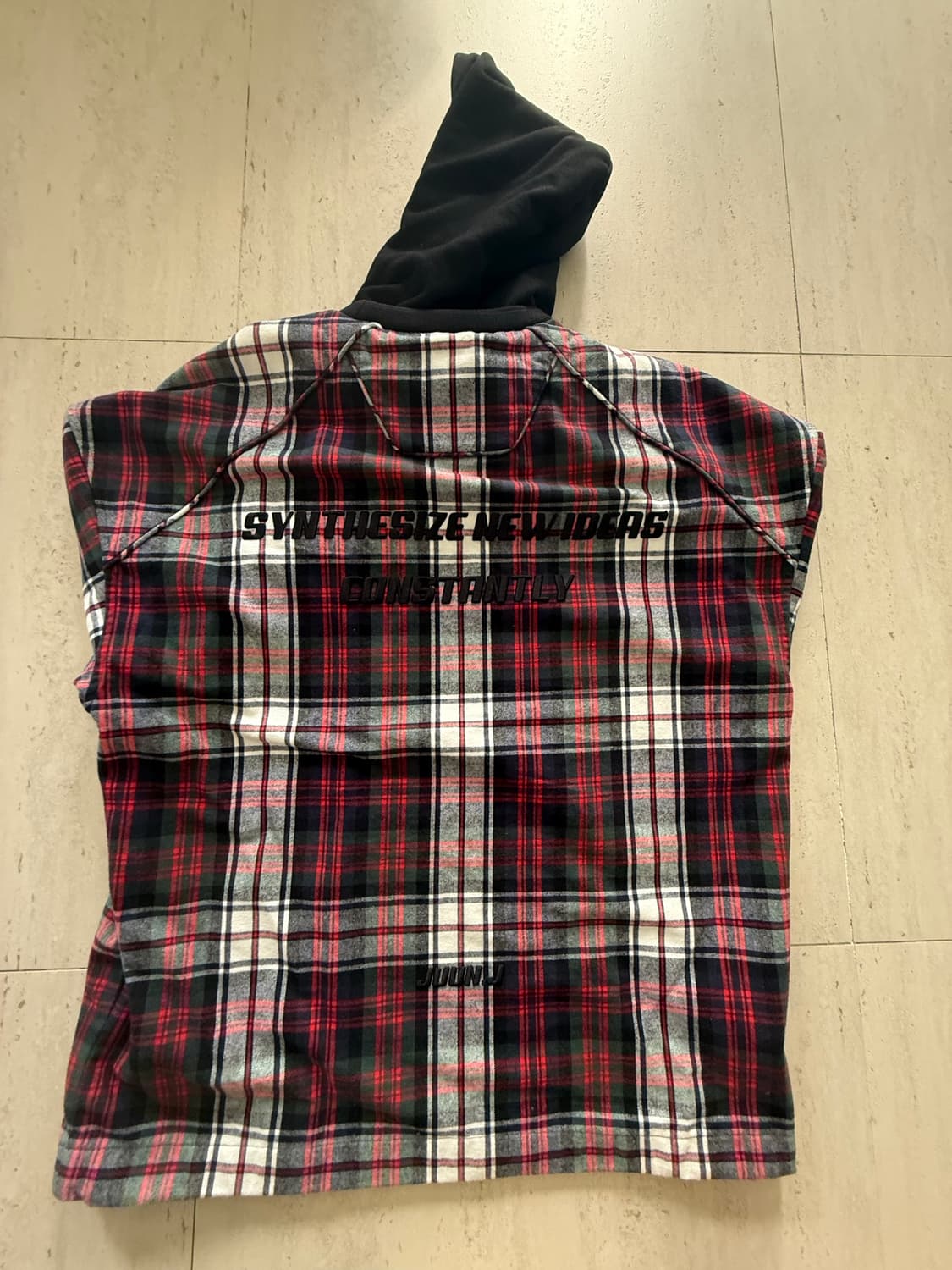준지 슬로건 체크 블록 후드 상품이미지5
