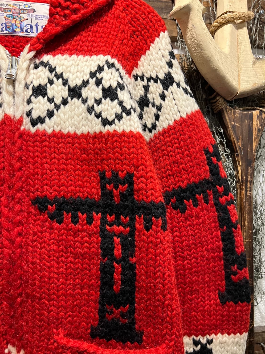 [L]KANATA 카나타 인디언 토템 레드 집업 코위찬 상품이미지4