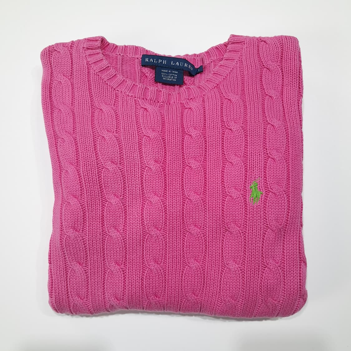 CL384 L 폴로 00s 코튼 케이블 크루넥 그린포니 핑크 니트 상품이미지7