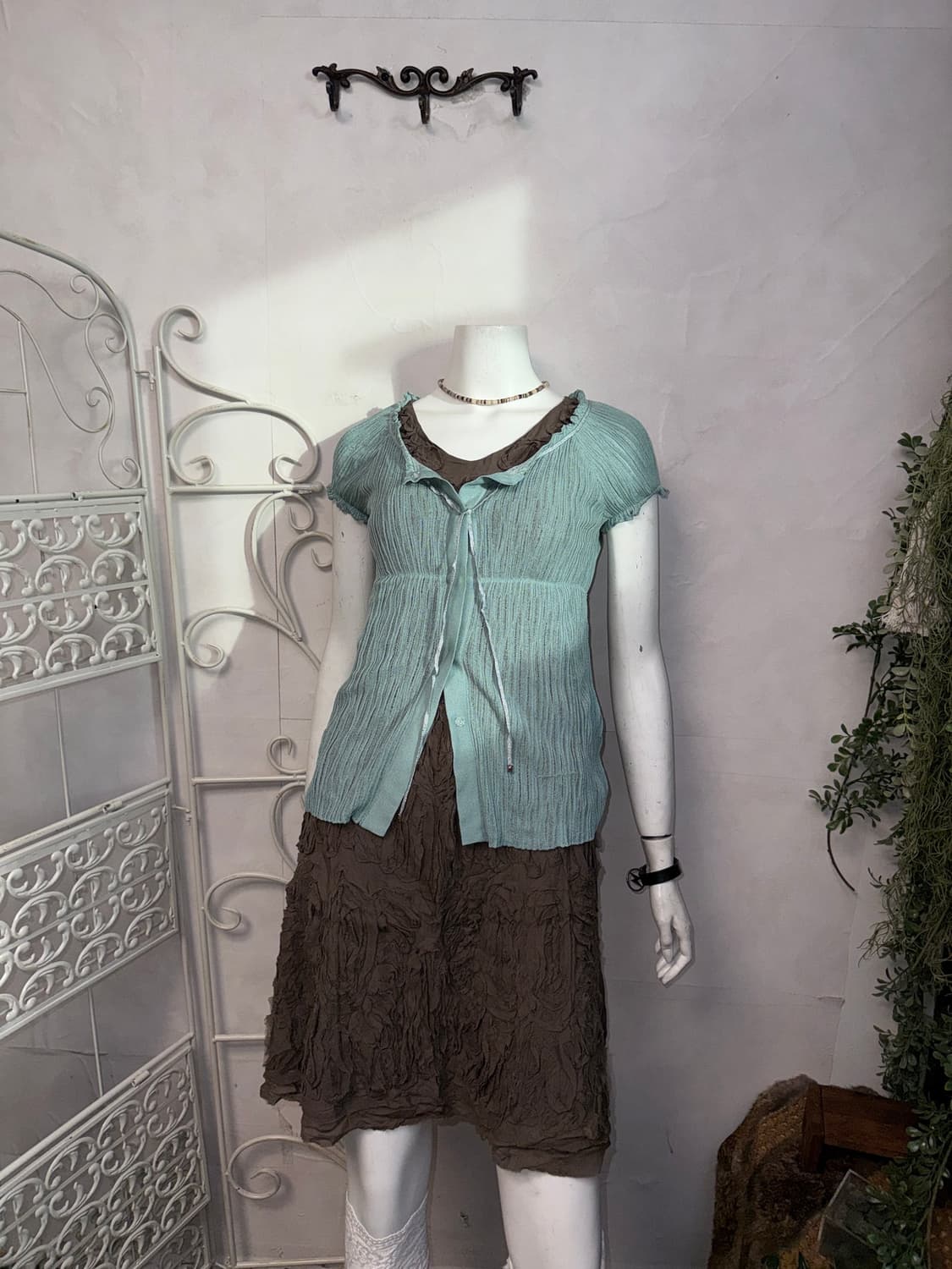 Mute blue pleated button cardigan  상품이미지4