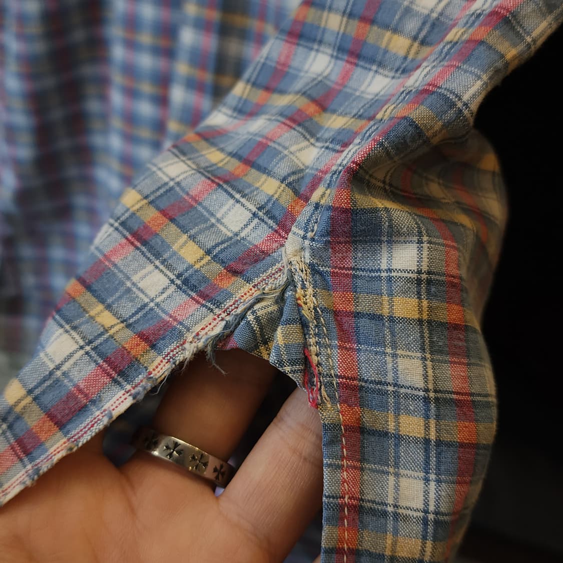 60s 프랑스 워크셔츠 가드너 체크 빈티지 셔츠 롱 튜닉 셔츠 프렌치s 상품이미지6