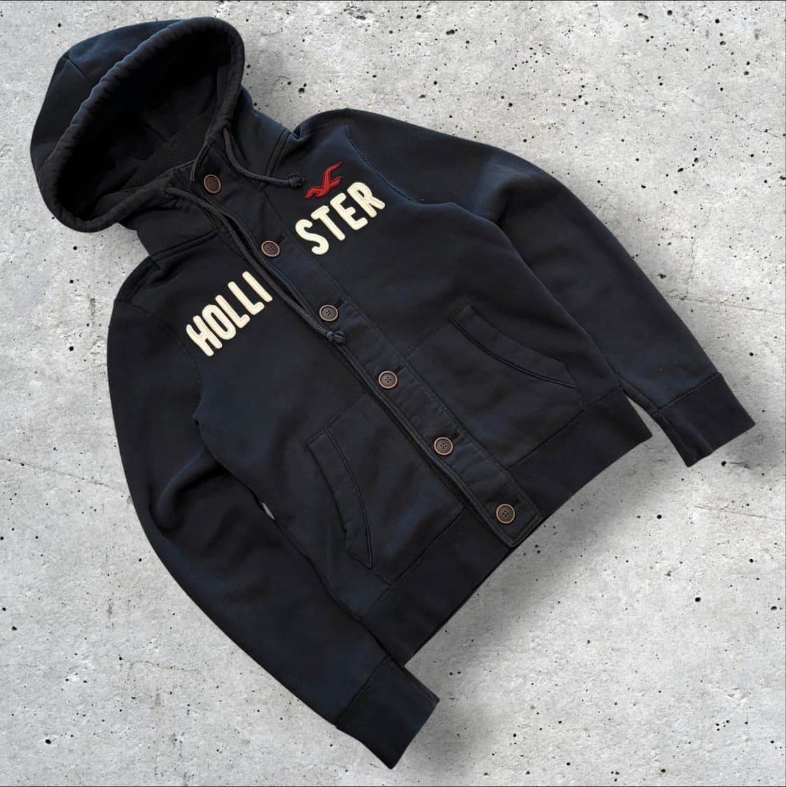 [M] 홀리스터 버튼 코튼 블랙 후드 집업 D891 상품이미지1