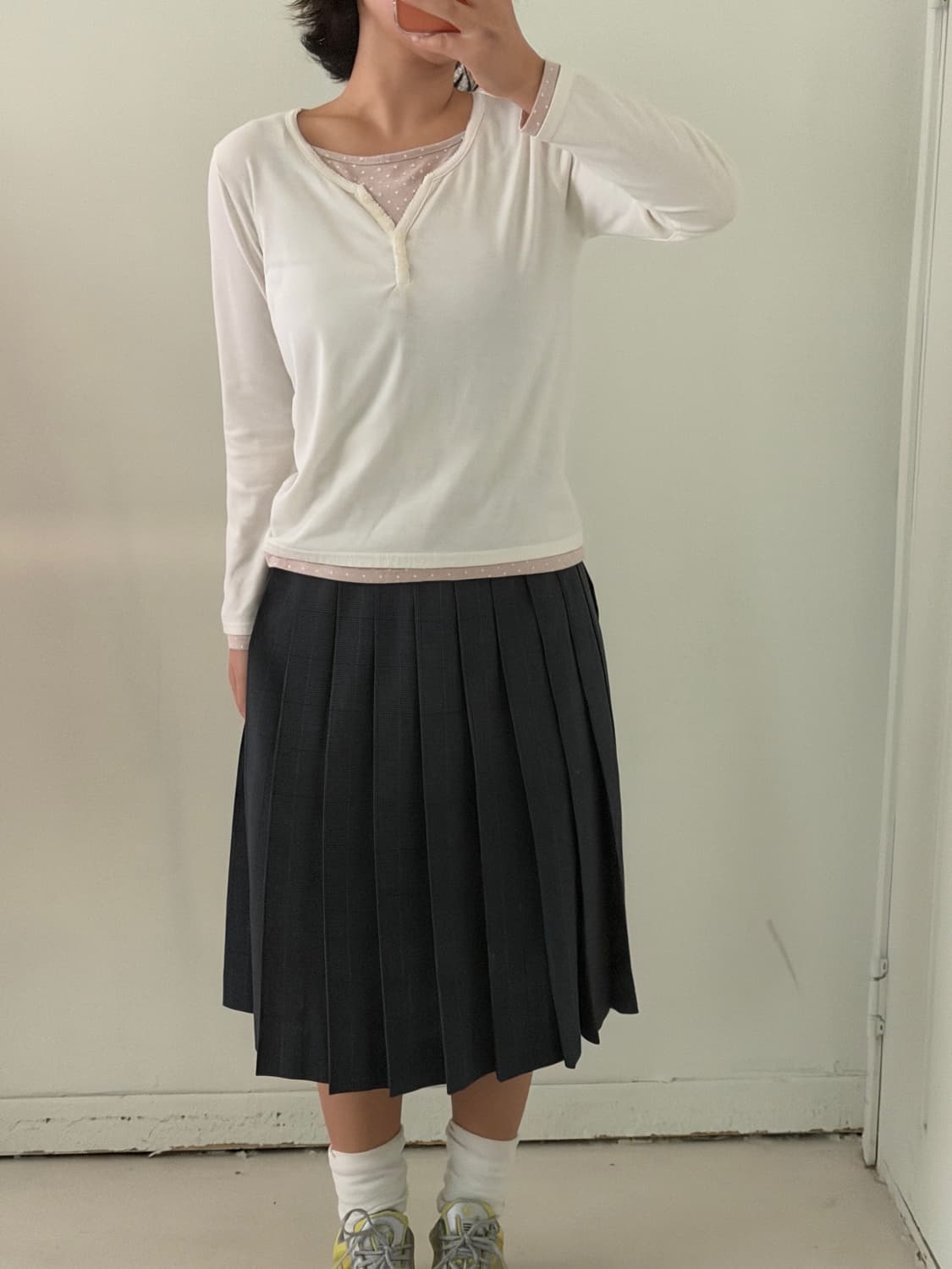 일본빈티지 핑크도트 레이어드 롱슬리브 상품이미지1