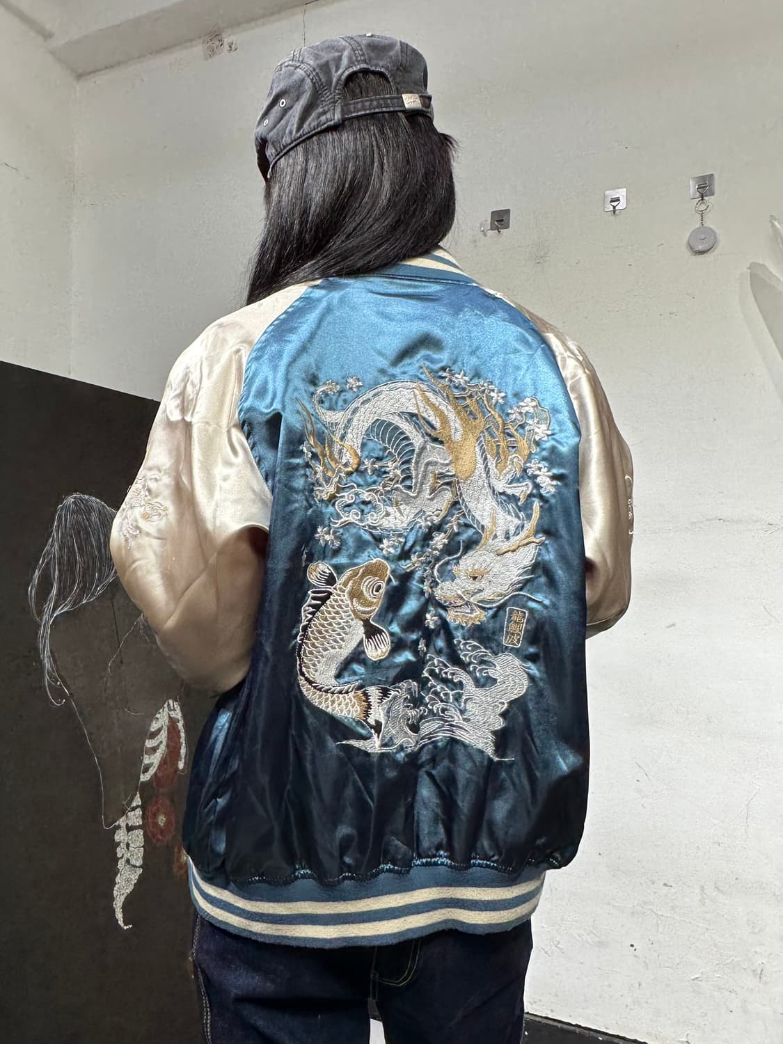 Jpn 일본빈티지 오리엔탈 네이비 민트 용 스카잔 자켓 상품이미지6