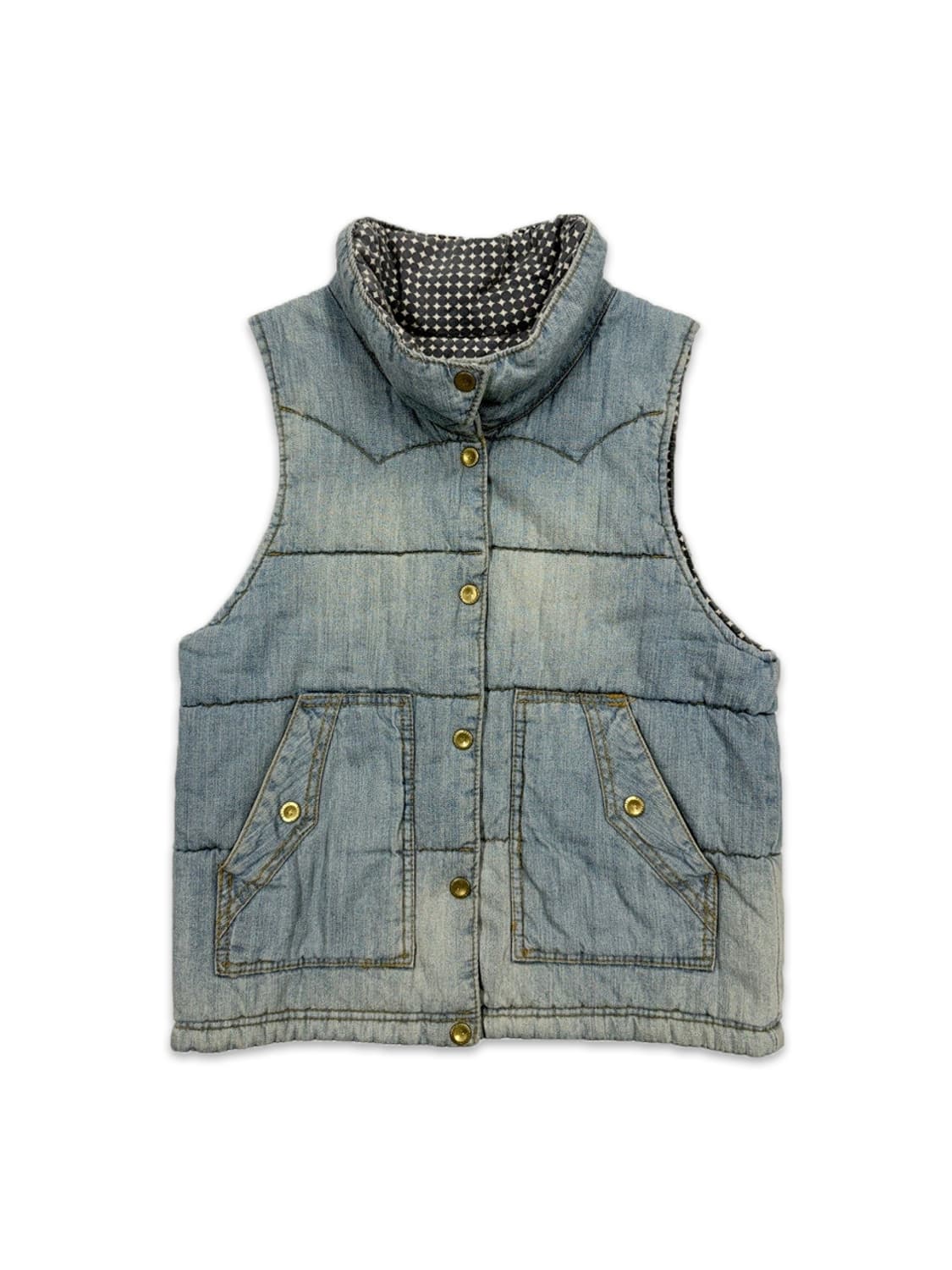 빈티지 데님 하이넥 패딩 베스트 상품이미지1