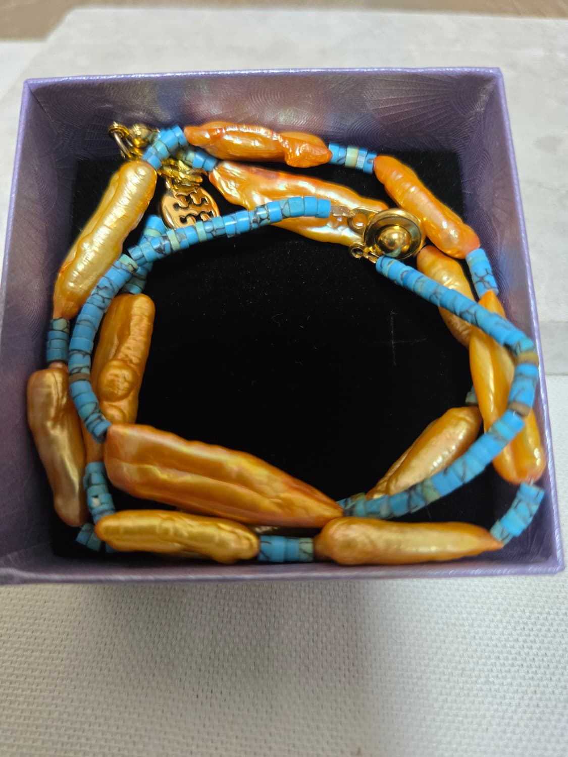 미국 빈티지 피치 바로크 진주 목걸이 & 팔찌 세트 상품이미지1