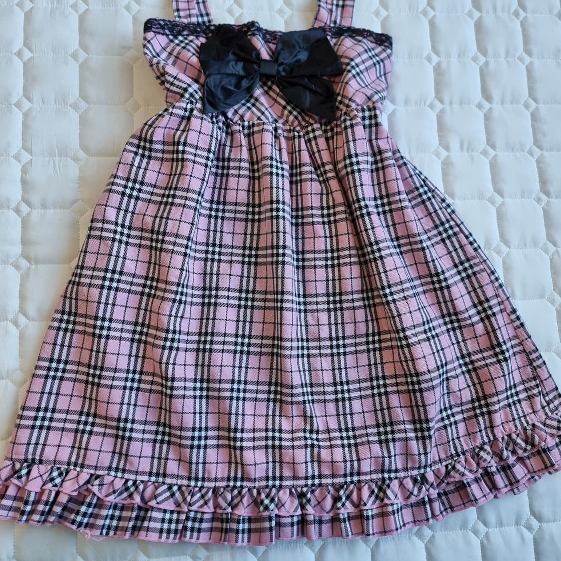 Tralala 트랄라라 딸기우유 체크 리본 뷔스티에 원피스 상품이미지4