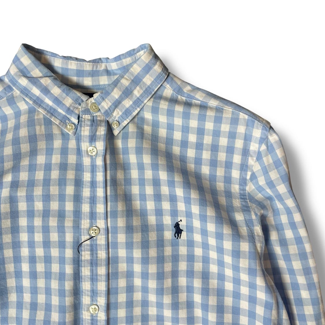 폴로랄프로렌 네이비로고 블루 깅엄 체크 셔츠 XL 상품이미지3