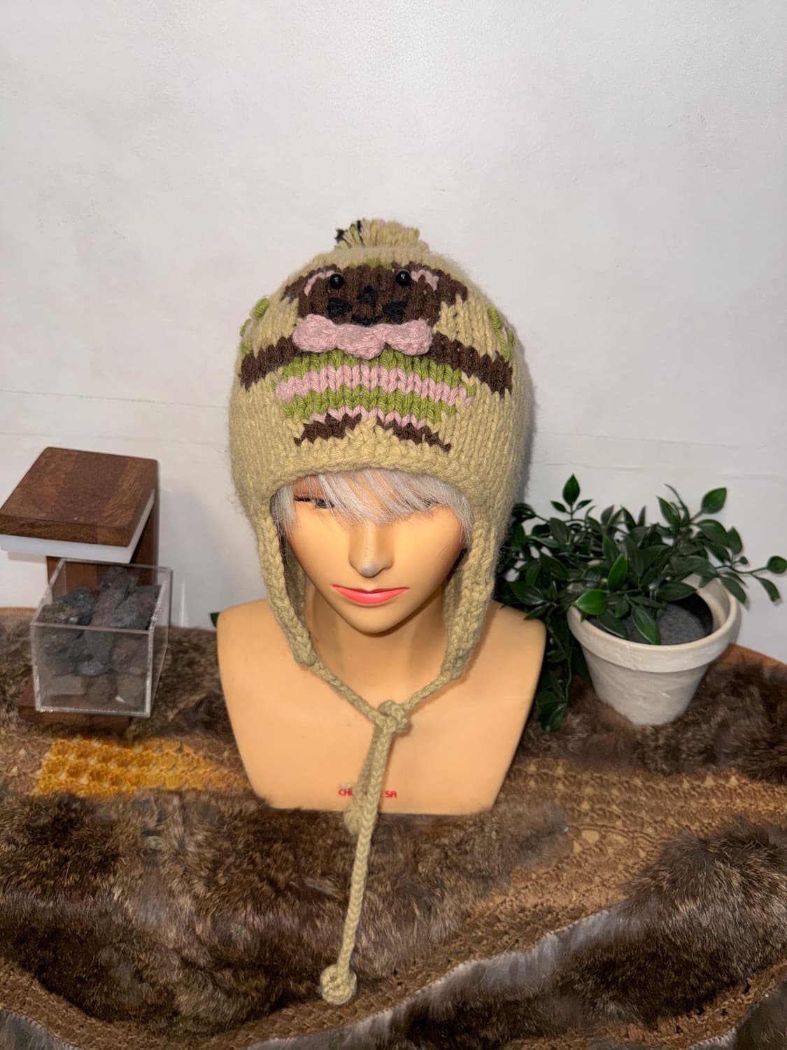 Beige mouse knit ball beanie  상품이미지2