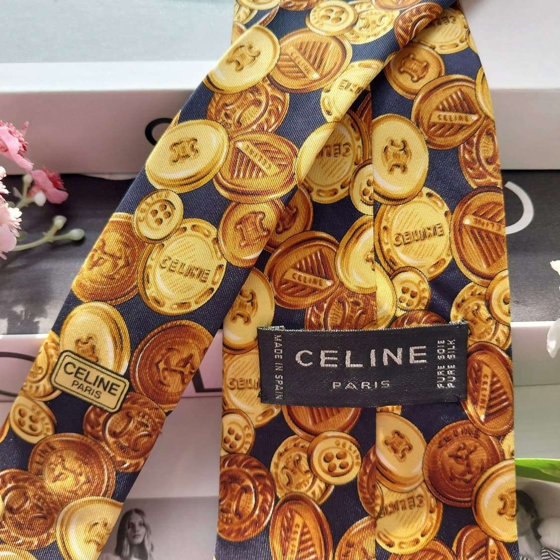 
셀린느 실크 트리오페 골드 패턴 넥타이 9.6cm A+등급 K2265 상품이미지6