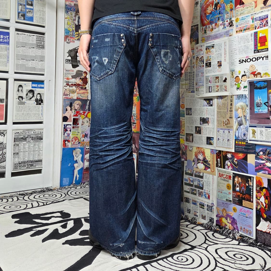 빈티지 진청 리벳 스터드 워싱 데님 팬츠 상품이미지1