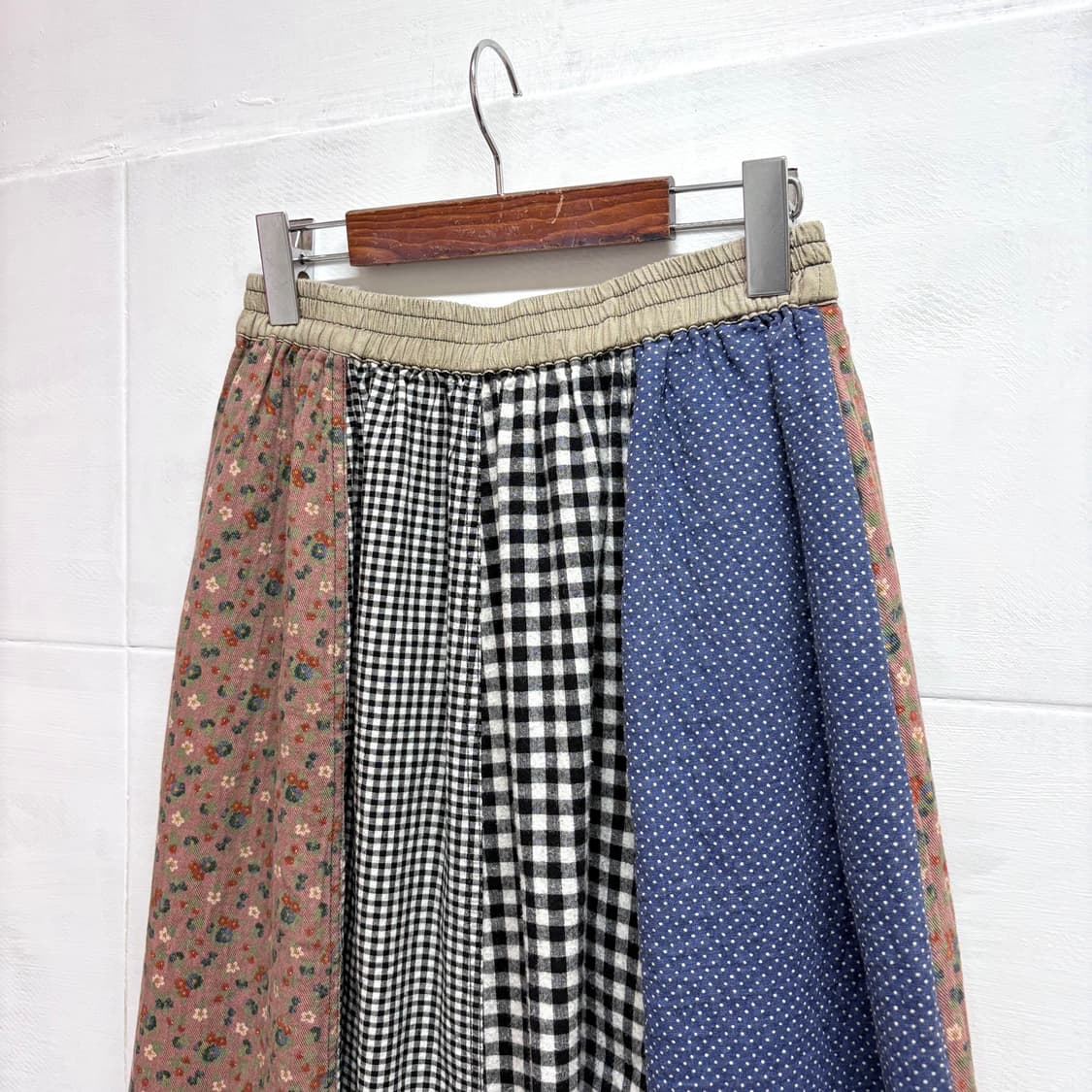 플라워 체크 패치워크 모리걸 밴딩 스커트  상품이미지2