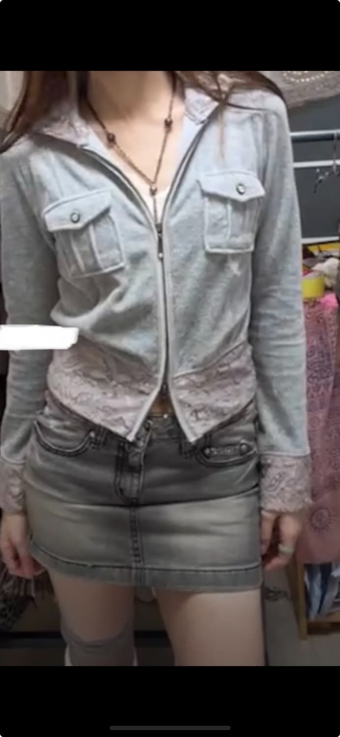 빈티지코디 세트(스커트+핑크레이스 후드집업) 상품이미지1