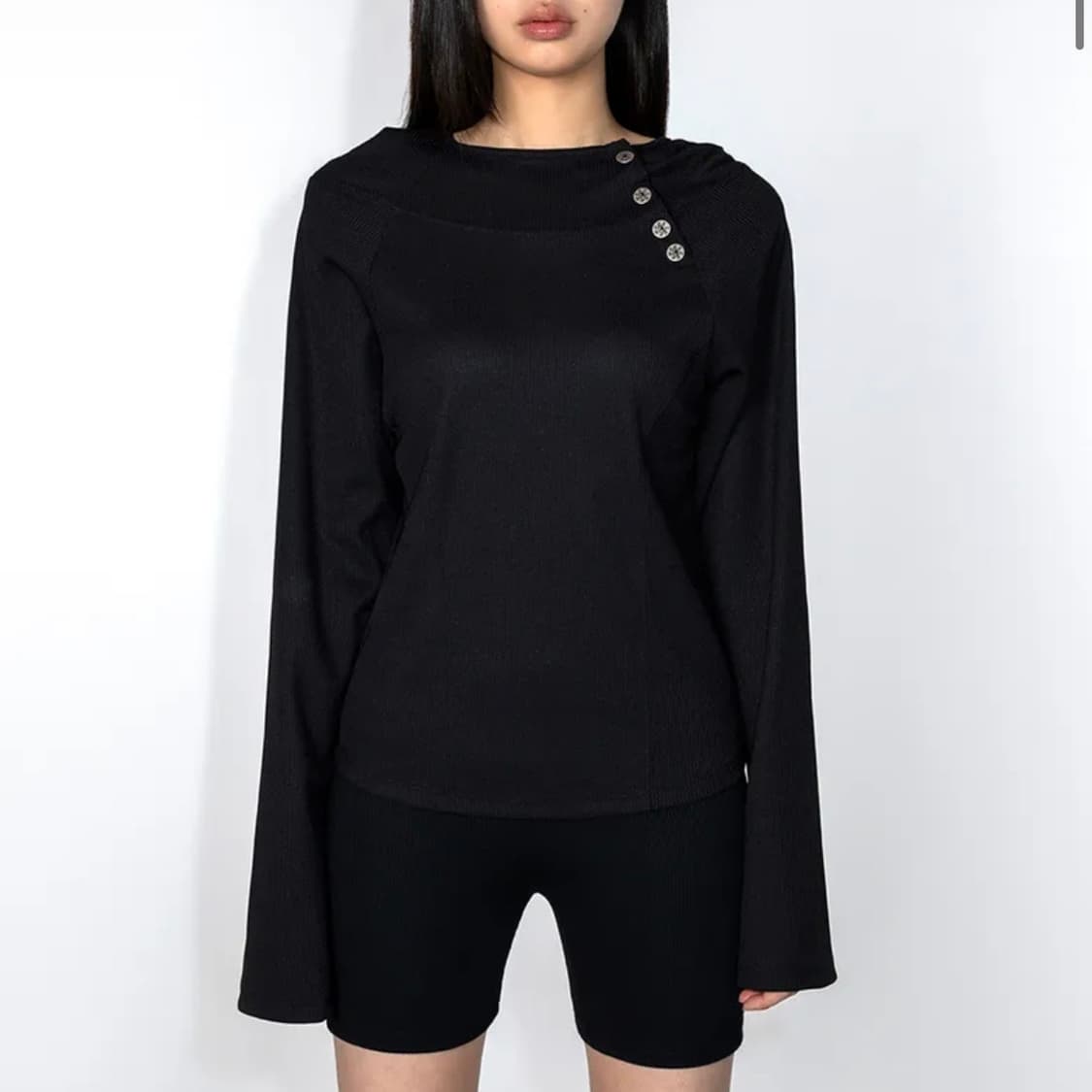 yeel BUTTON SLIT MESH TOP BLACK 상품이미지1