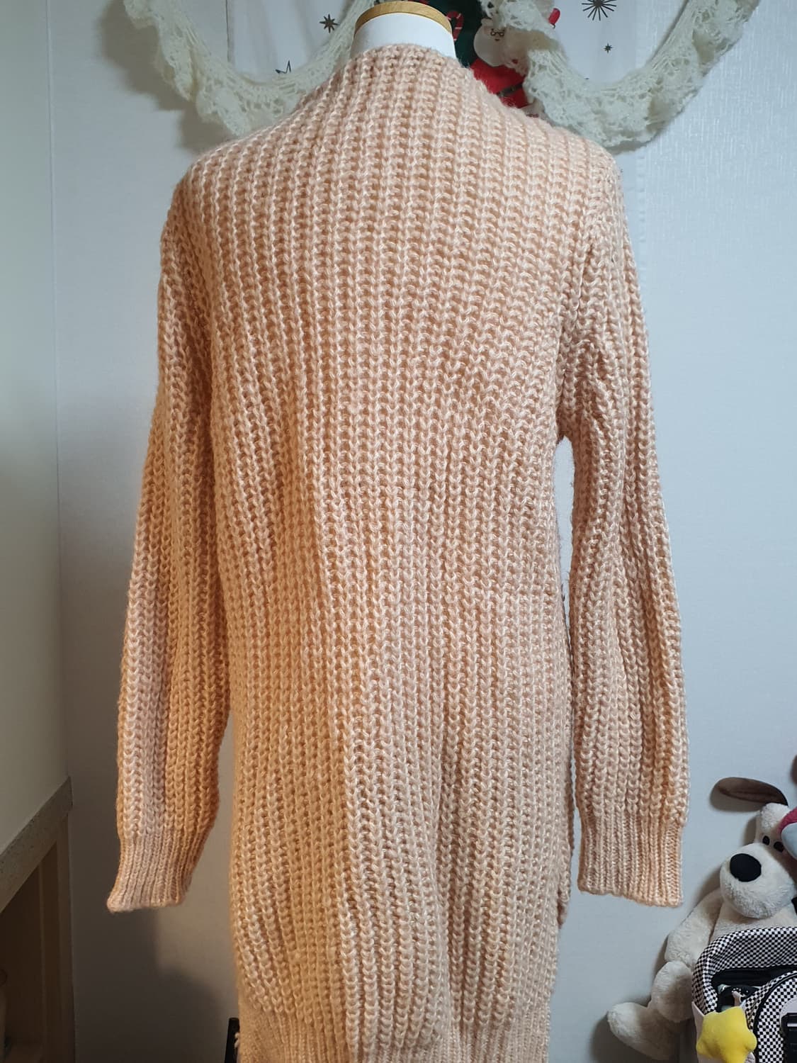 [빈티지] 루즈핏 롱 니트 가디건 피치핑크 뜨개가디건 상품이미지4