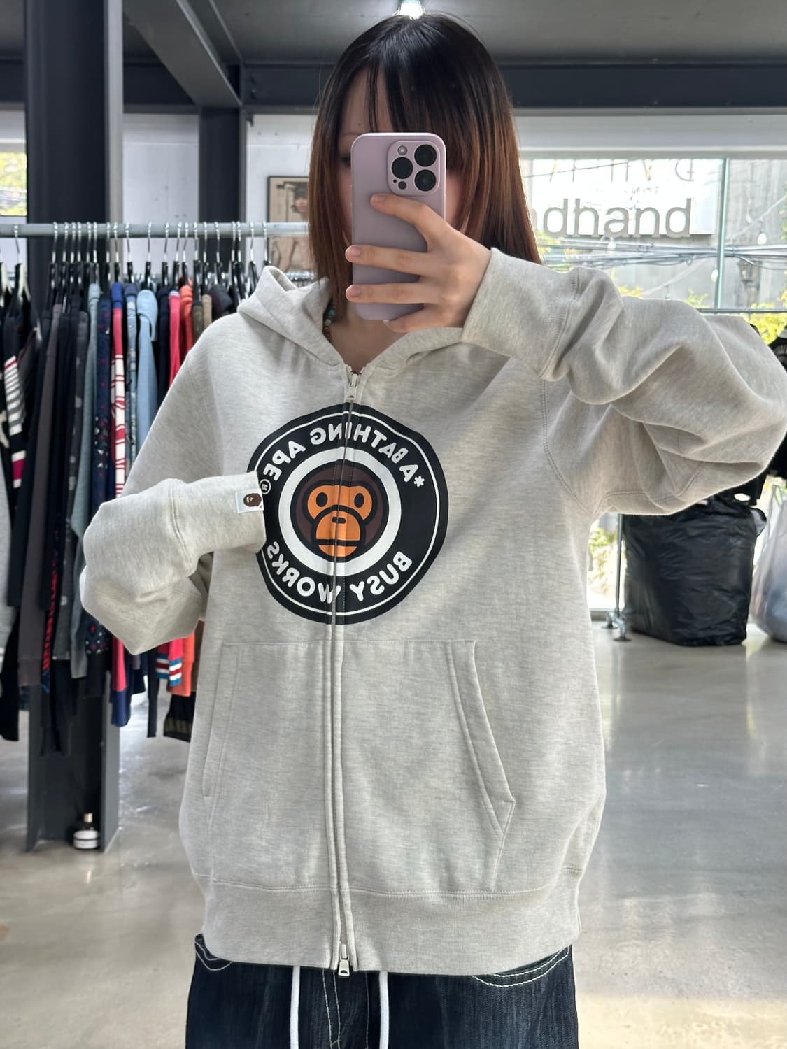 베이프 마일로 빅로고 오트밀 투웨이후드집업 상품이미지4