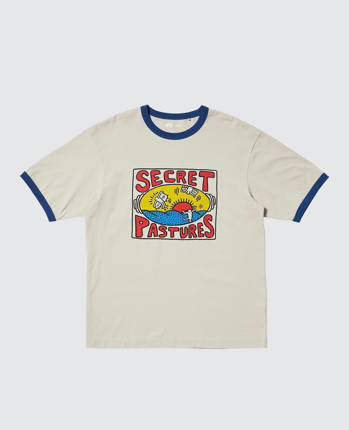 [4XL] 유니클로 키스 해링 UT 그래픽 링거 티셔츠 베이지 그레이 상품이미지1