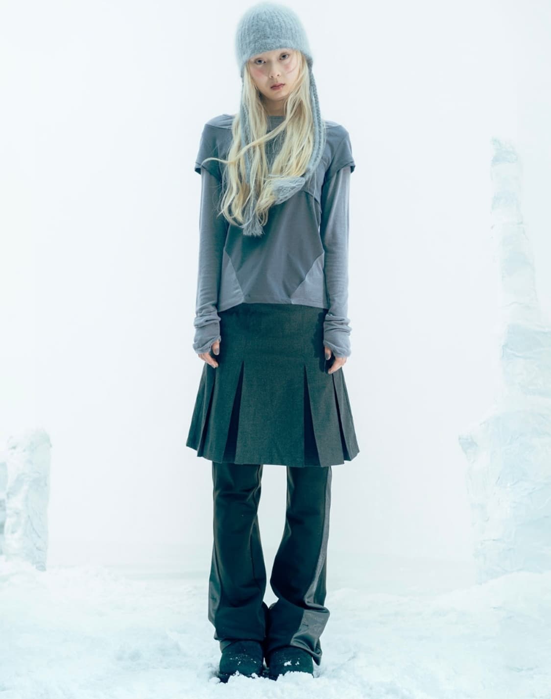 Pleated Jersey Skirt Pants / Grey 상품이미지2