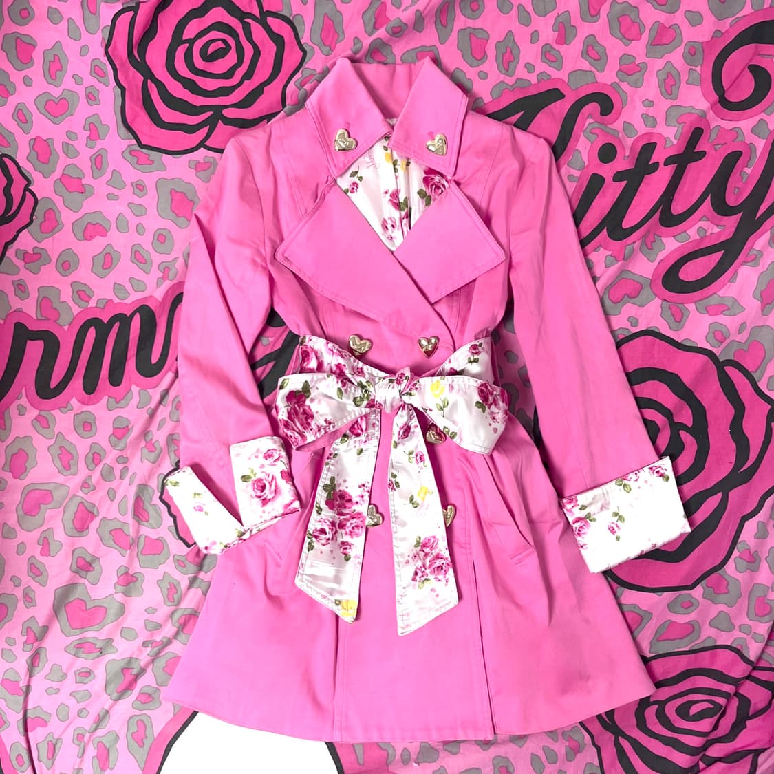 MA*RS마즈 금장 흰핑 로즈플라워 리본코트 히메오네갸루 핀터 일본빈티지 상품이미지1