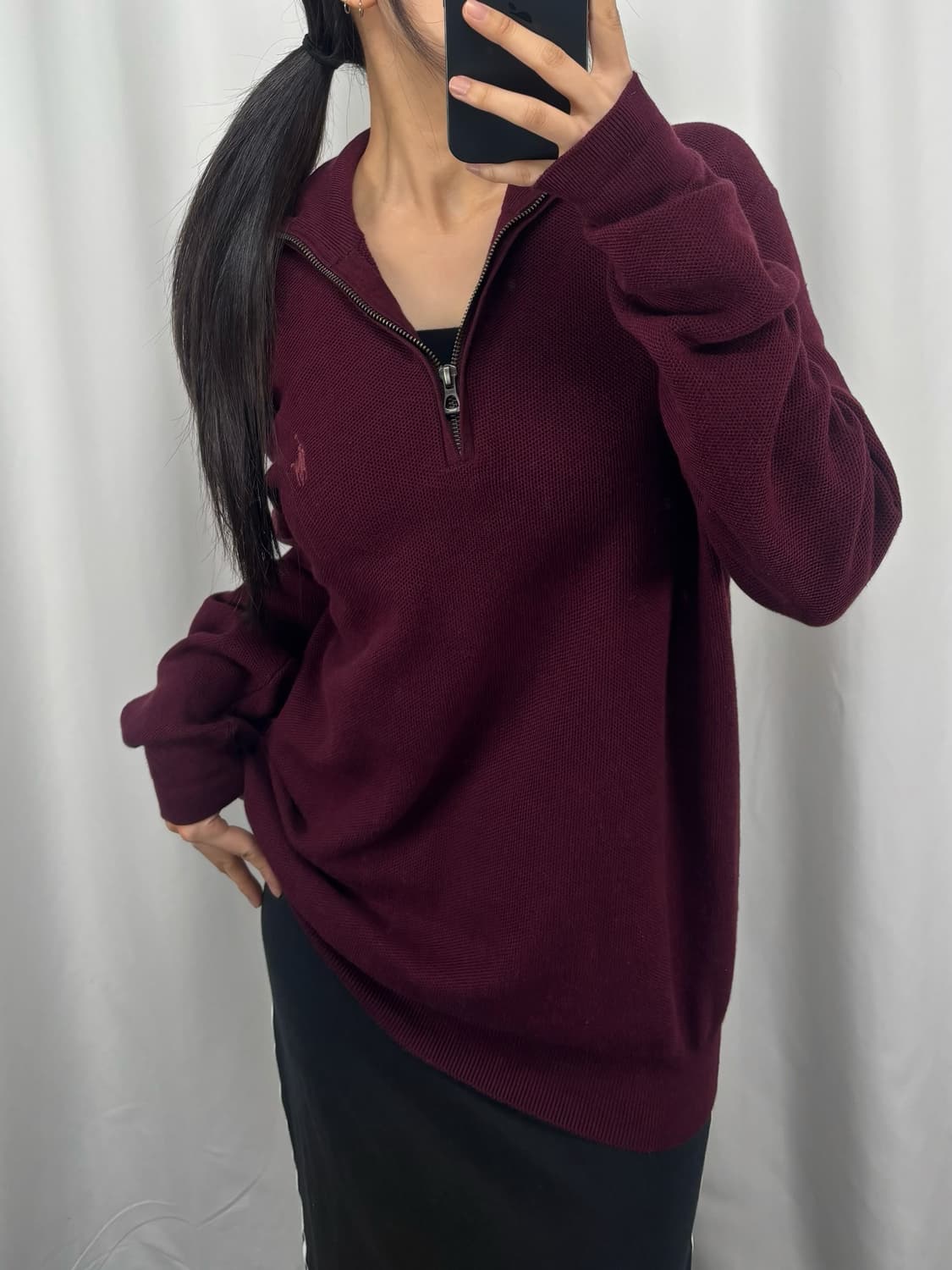 폴로 버건디 피마코튼 하프집업 니트 상품이미지3