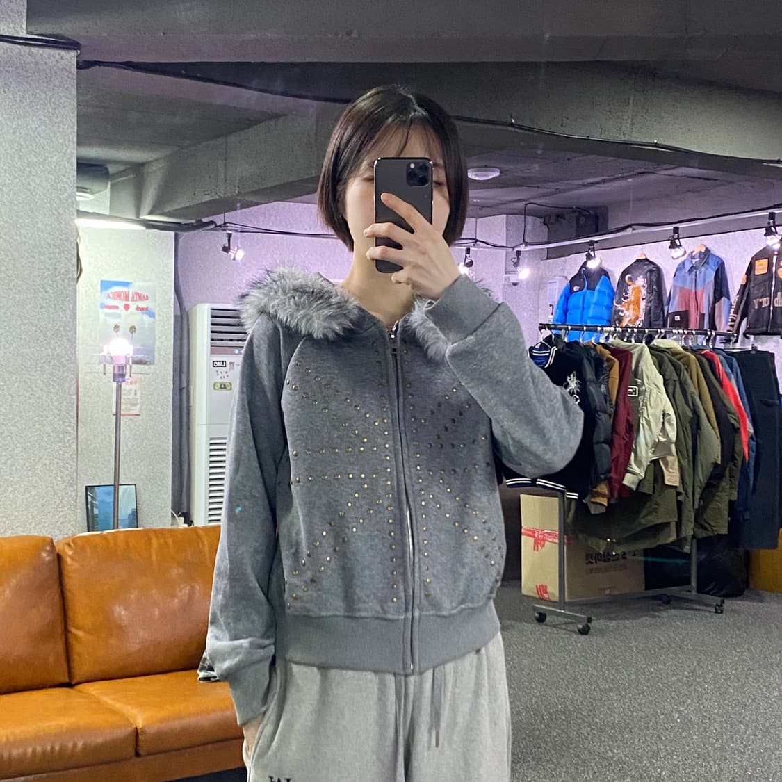 빈티지 UK 리벳 그레이 후드집업 B4040 상품이미지1