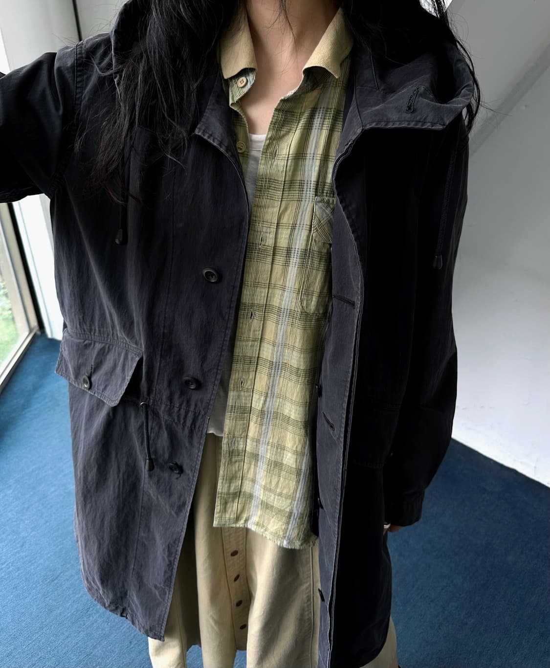 Light cotton wide silhouette check shirt 상품이미지10