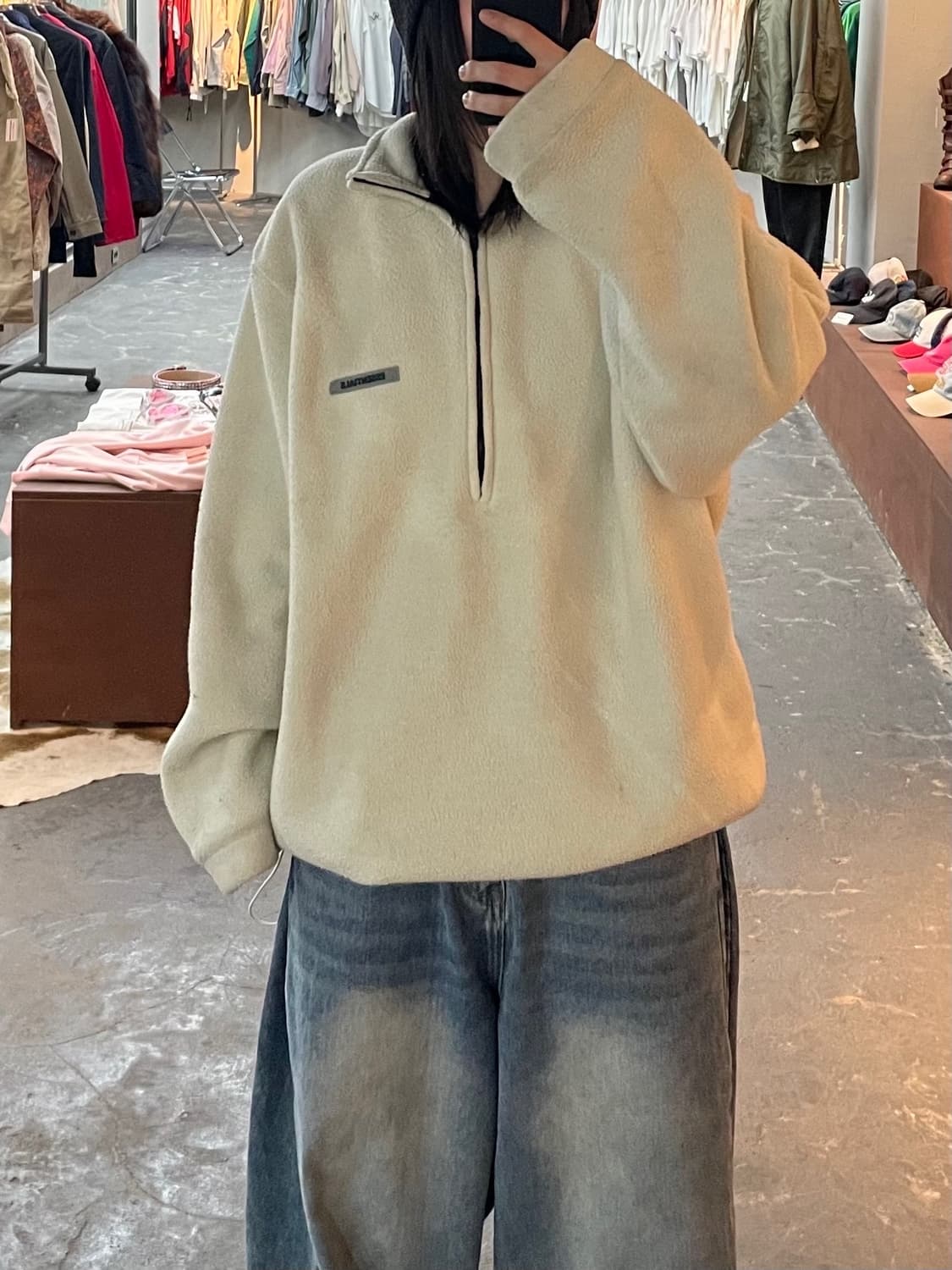 에센셜 아이보리 반집업 플리스 H1897 상품이미지1