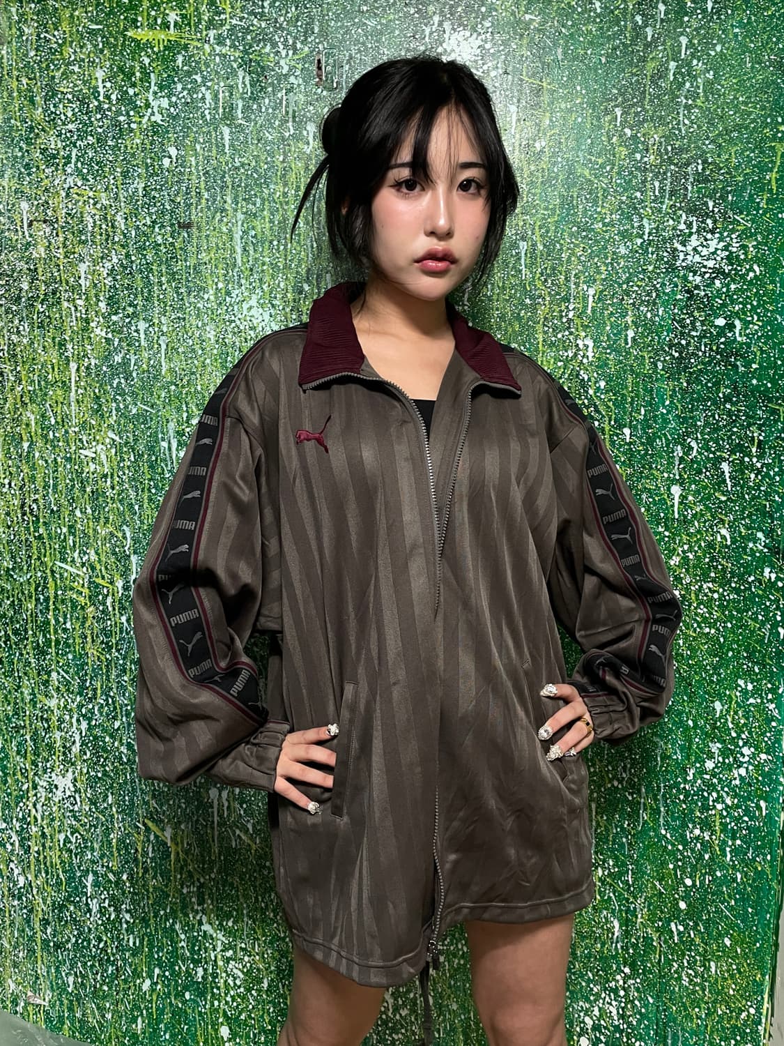 퓨마 초코 브라운 버건디 빅로고 오버핏 사이드라인 져지 L XL 상품이미지1