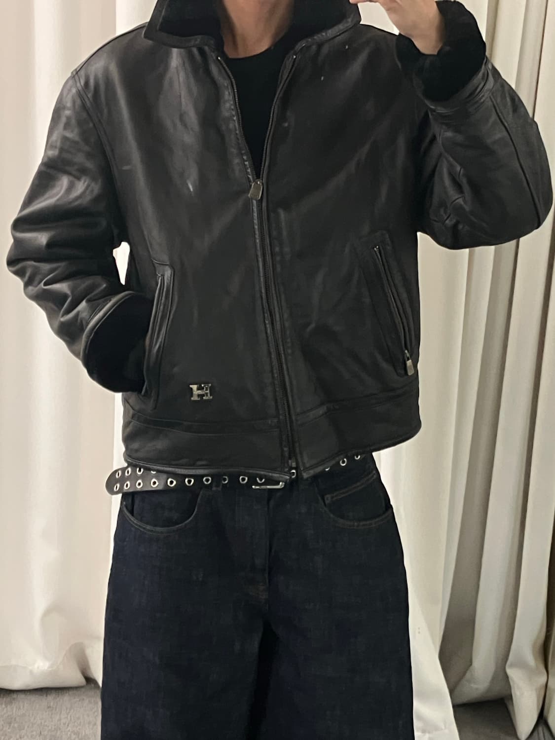 하디 에이미스 블랙 무스탕 레더 자켓 M 상품이미지9