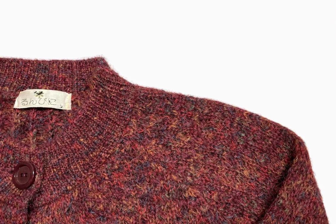 JPN 90s 일본 빈티지 모리걸 아메카지 울 니트 가디건 멜란지 버건디 상품이미지4