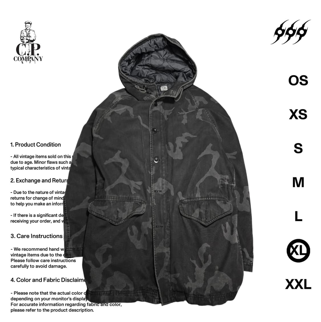 C.P 컴퍼니 카모 누빔 105사이즈 후드자켓 상품이미지1