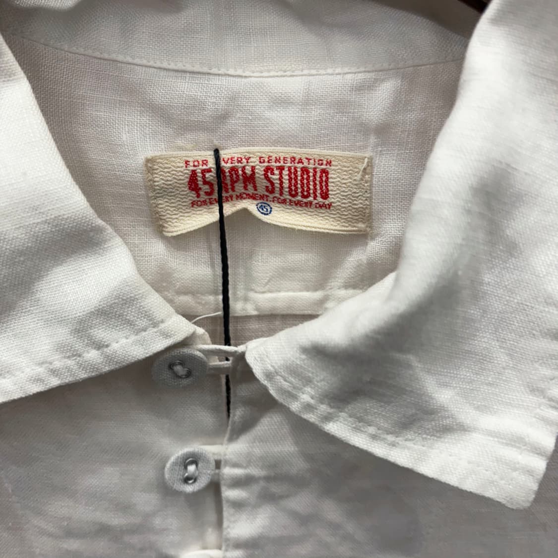 45RPM 린넨 풀오버 긴팔 셔츠 패브릭 버튼 하이로우 디테일 화이트 상품이미지7