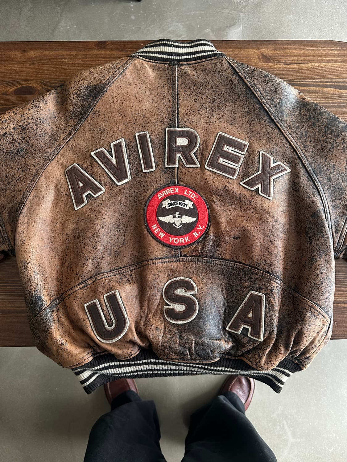 90s 아비렉스 avirex 바시티 레더 자켓 브라운 상품이미지2