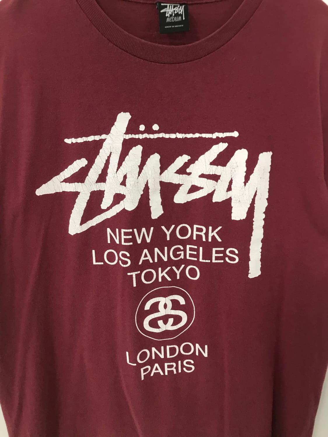 스투시 월드투어 버건디 반팔 티셔츠 상품이미지5