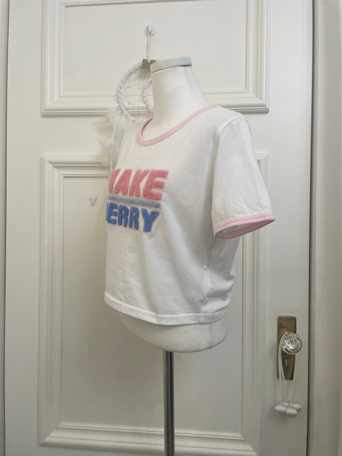 cute pink line crop t-shirt(size-F) 상품이미지2