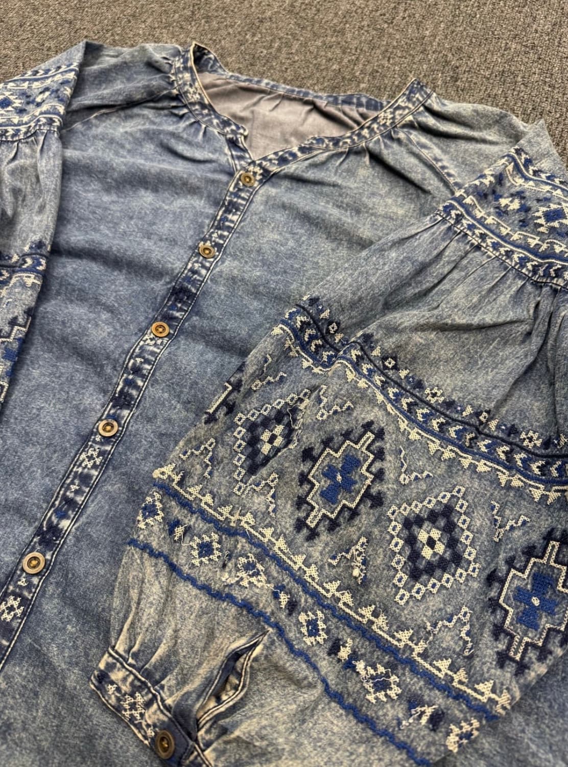 TITICACA 빈티지 나바호 패턴 데님 블라우스 셔츠 상품이미지2