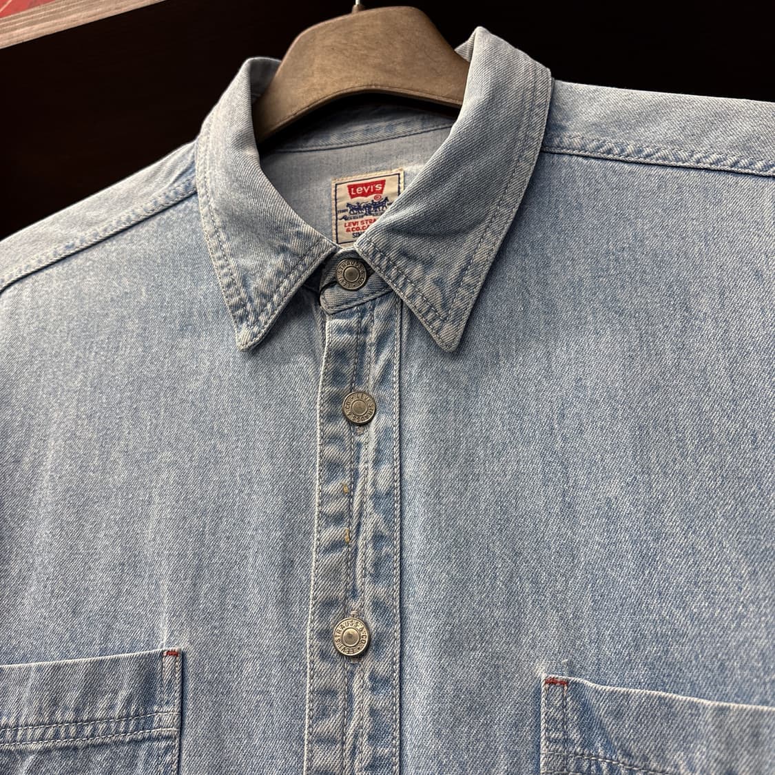 90s 리바이스 화이트탭 리벳버튼 워싱 데님 워크셔츠 N1201 상품이미지6
