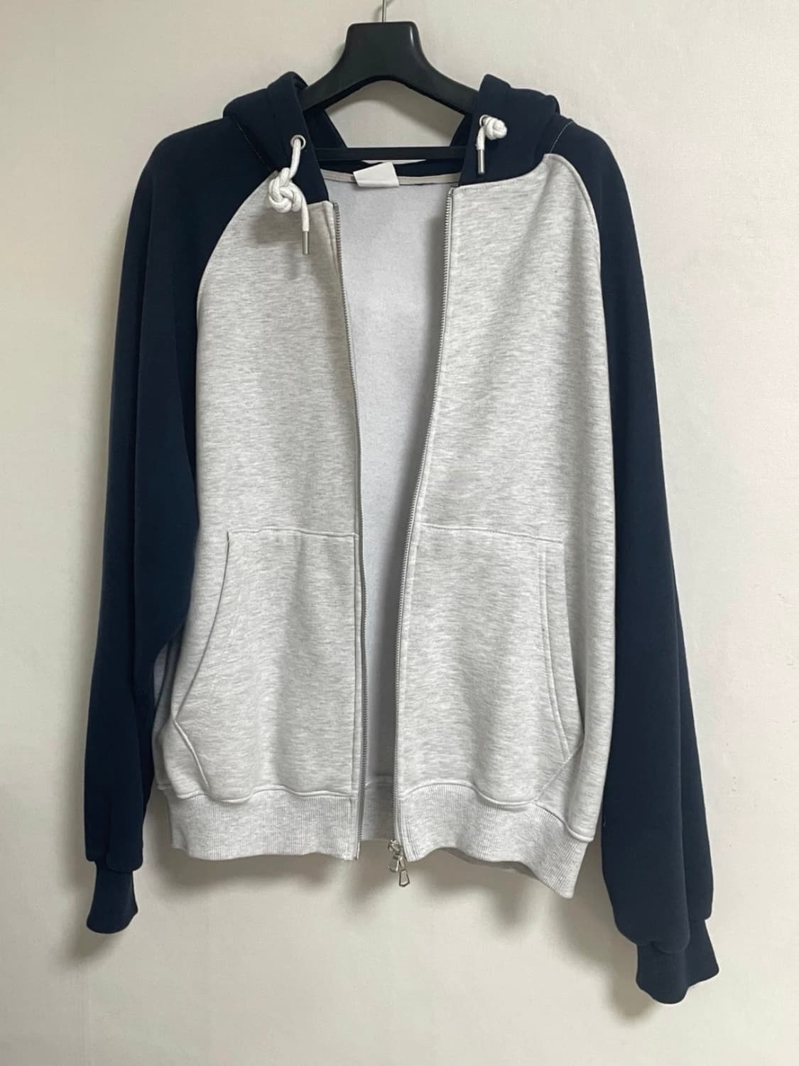 기모 오버핏 배색 후드집업 상품이미지1