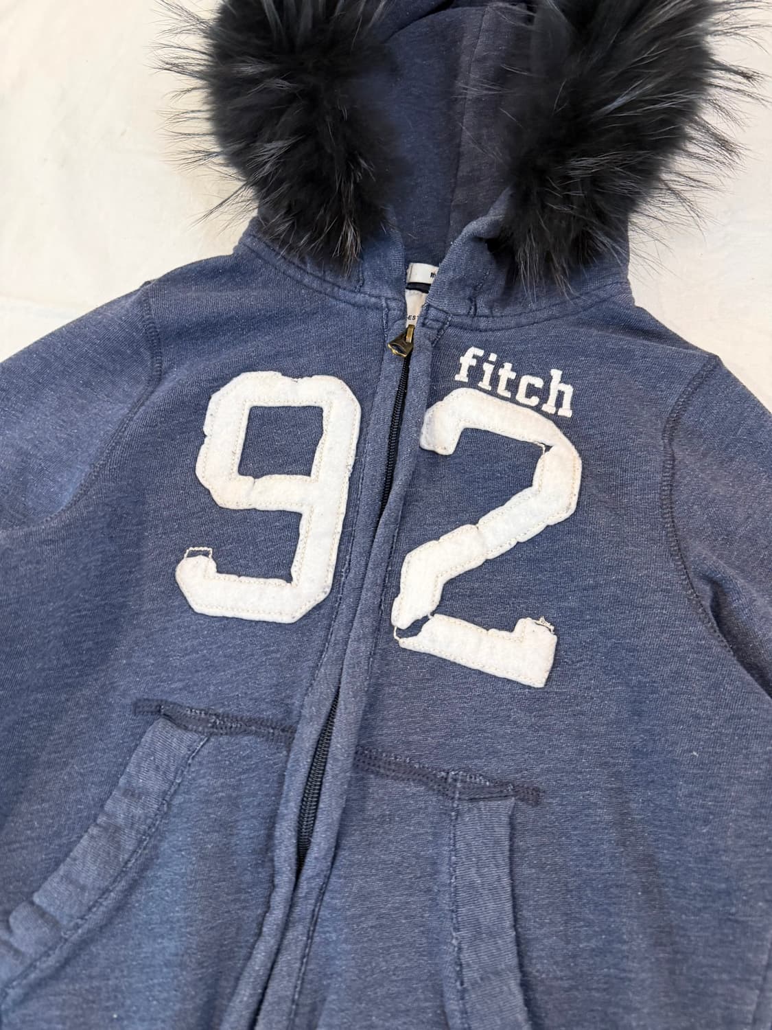 아베크롬비 딱붙핏 울프죠 폭스 퍼 후드집업 네이비 상품이미지2