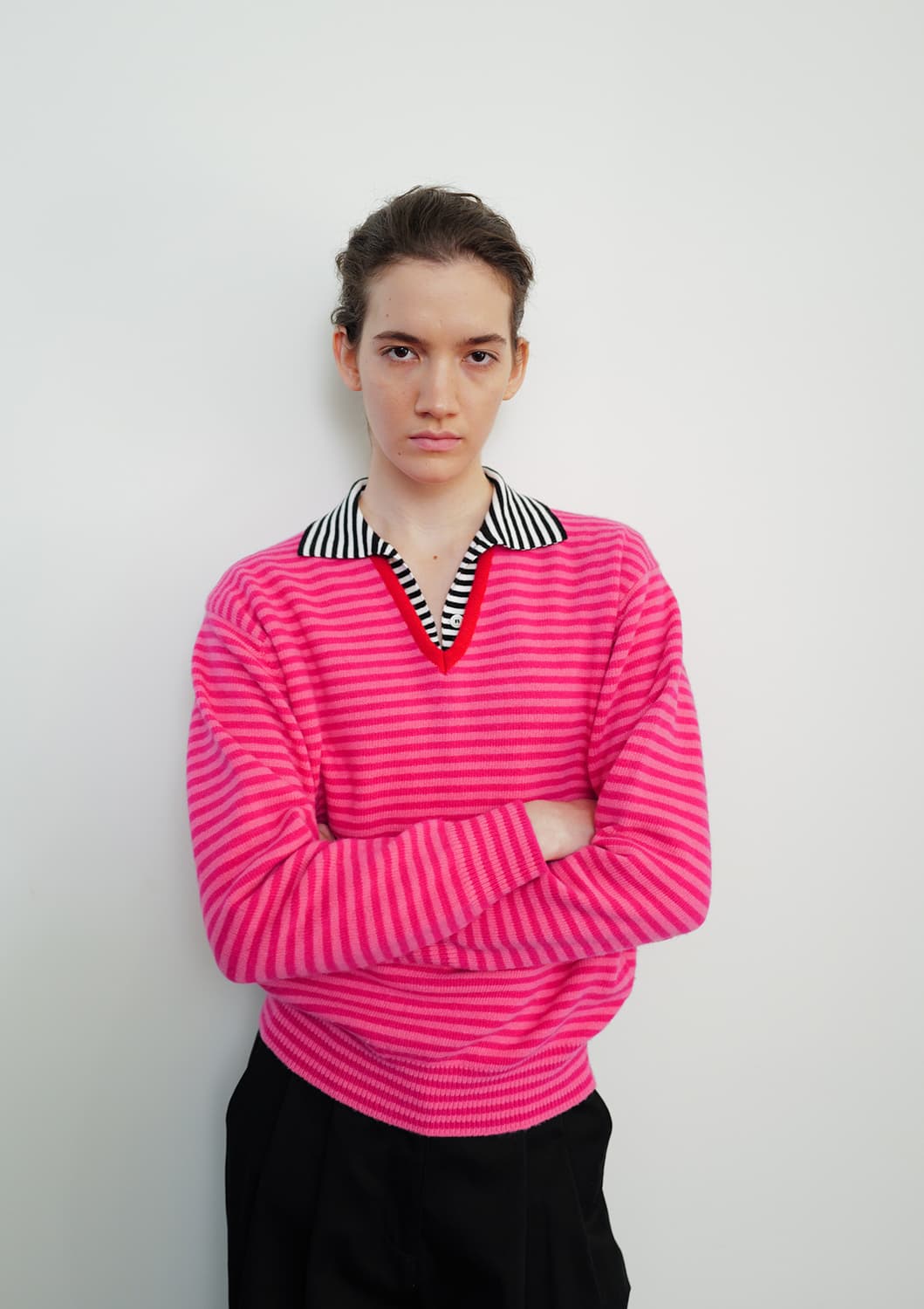 문달 핑크 스트라이프 니트 상품이미지1