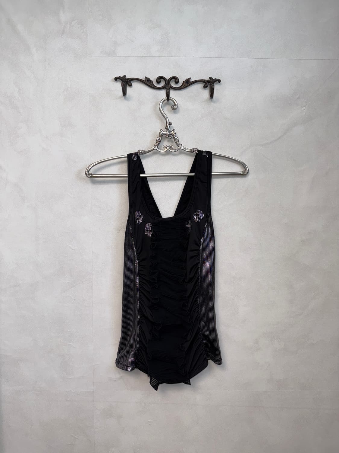 Black silver skull shirring ruffle 슬리브리스 상품이미지4