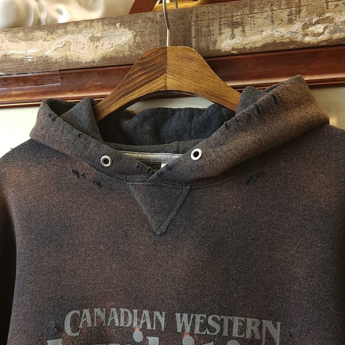 90s 러셀 후드 빈티지 스웻셔츠 썬페이딩 그레이 m 상품이미지4