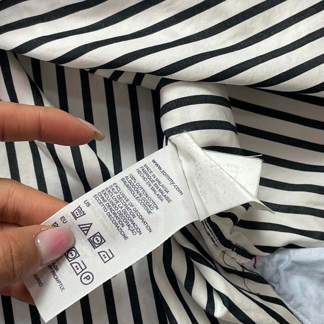 타미힐피거 스트라이프 트림핏 반팔 셔츠 L 상품이미지5