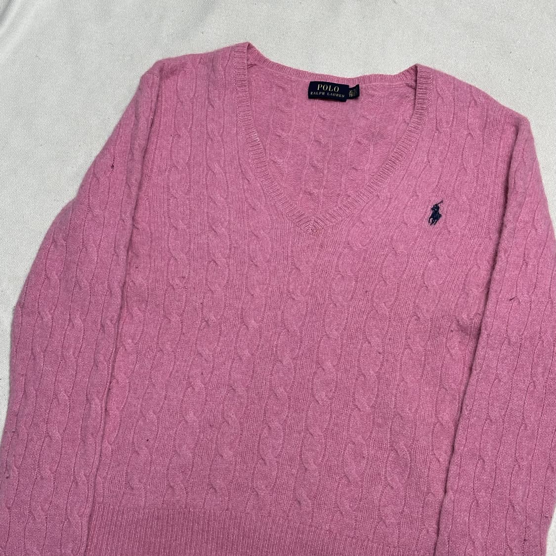 XL 폴로랄프로렌 여성용 핑크 브이넥 캐시미어 니트 상품이미지1