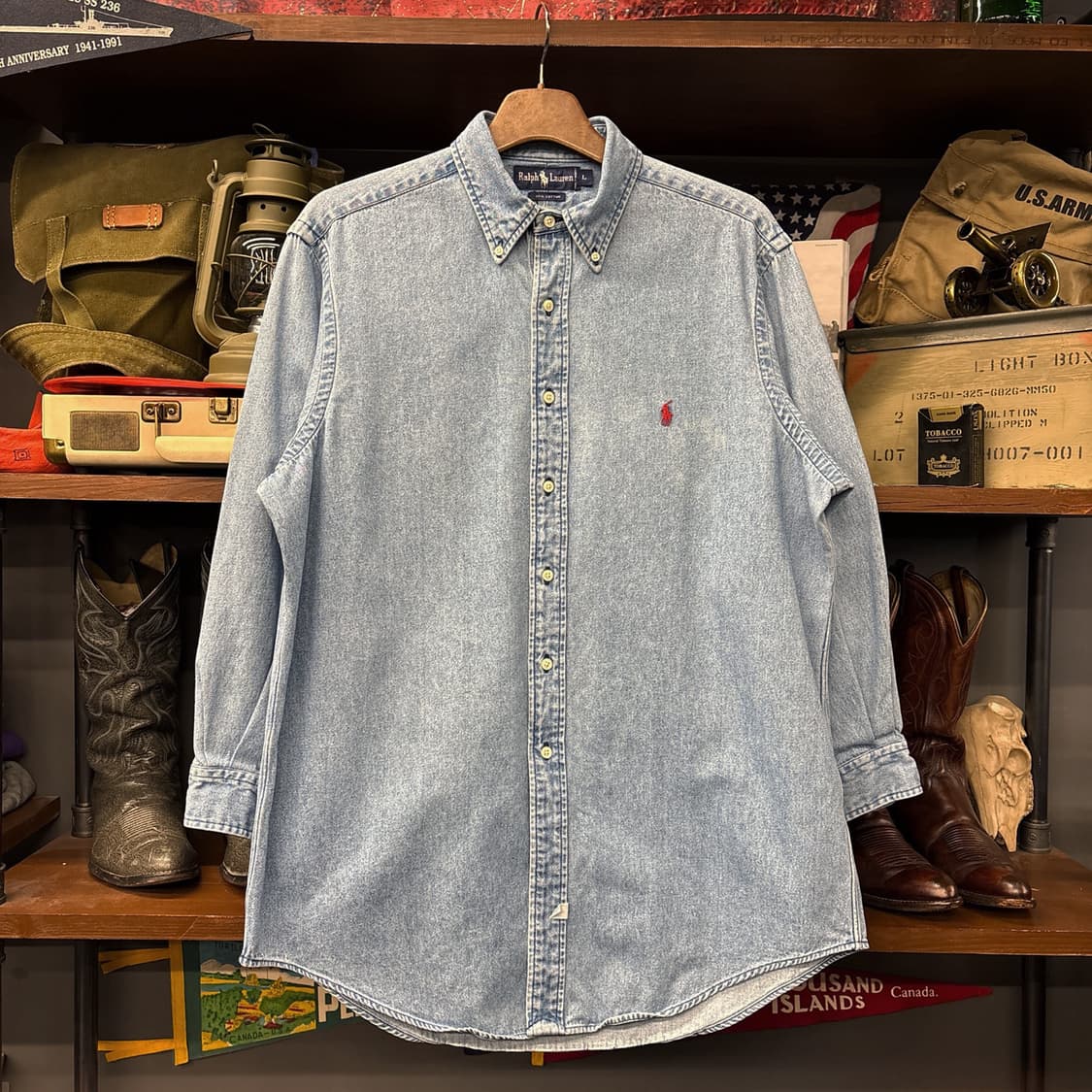 90s 폴로 랄프로렌 레드포니 버튼다운 클래식 데님 셔츠 N322 상품이미지1