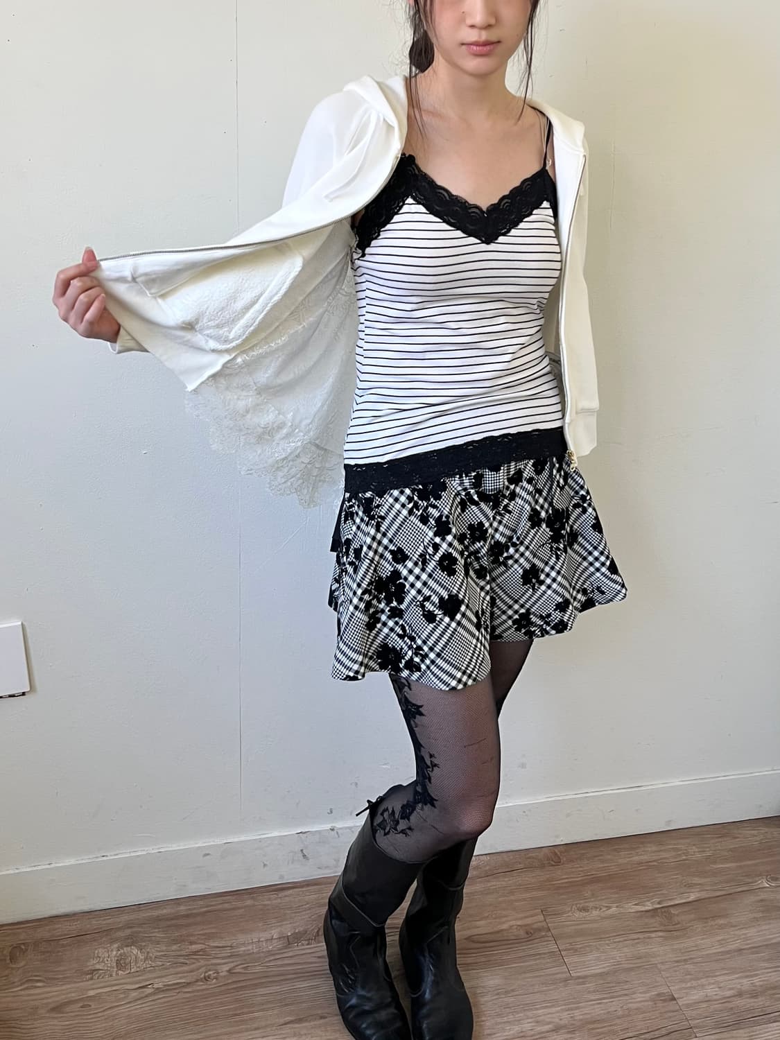 Clean2 화이트 레이스 후드집업 상품이미지4