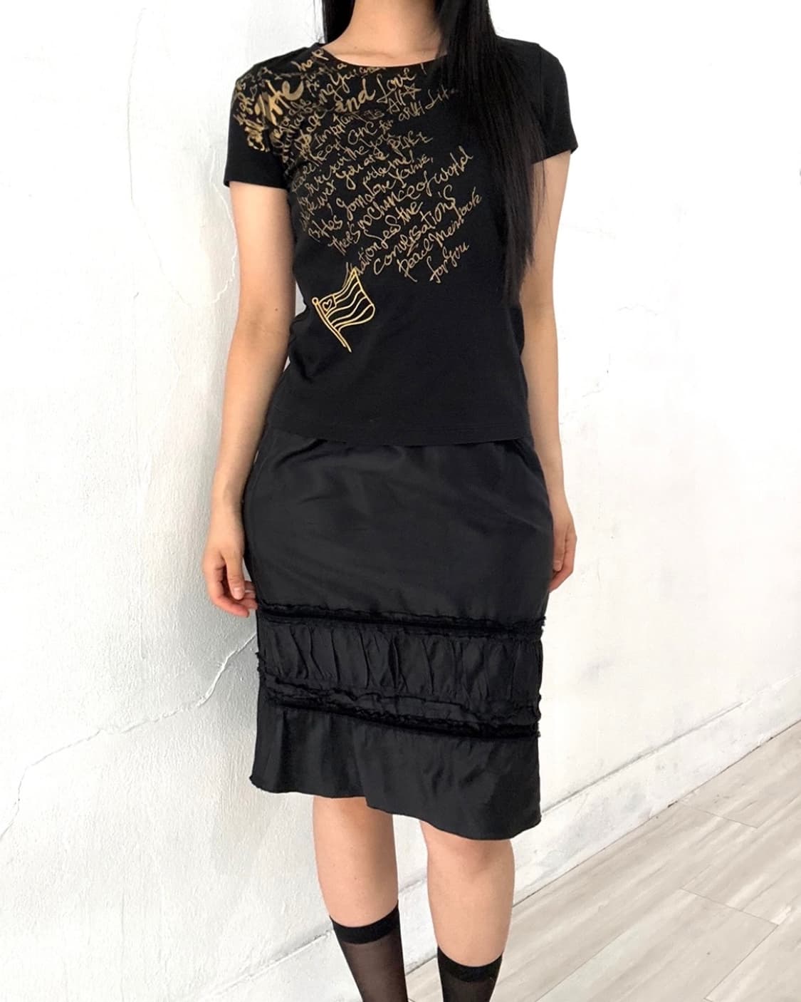 Black Wrinke Detail Midi Skirt 상품이미지3