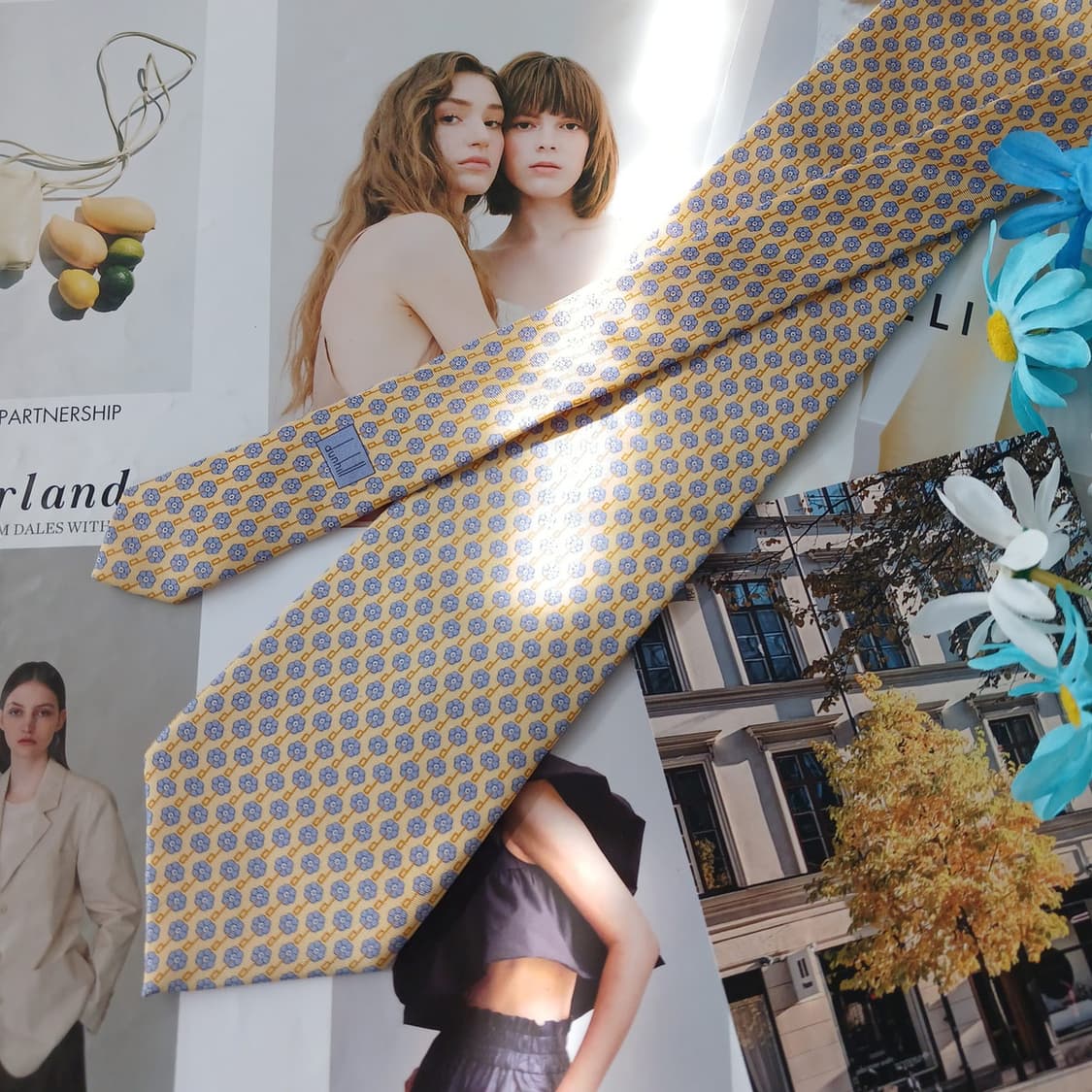 던힐 실크 옐로 플라워&로고 패턴 넥타이 9.2cm A+등급 A19061 상품이미지3